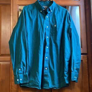 Ariat Men's Green and Blue Patterned Casual Shirt